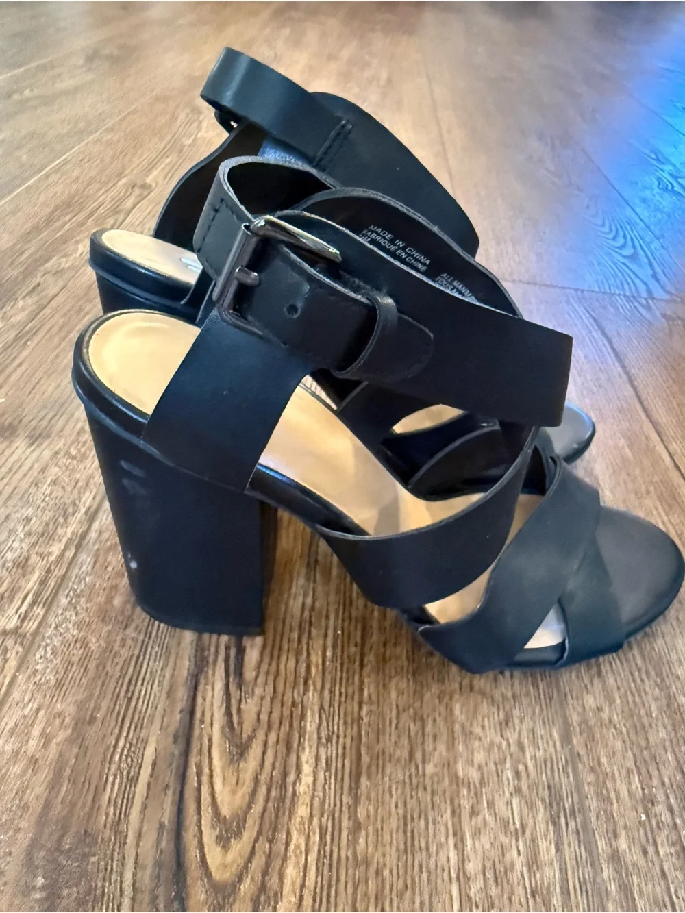 bp Black Crisscross Block Heel Sandals